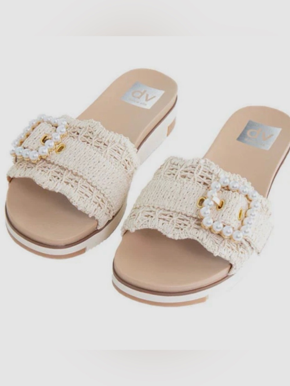 Dolce Vita Camelia Woven Pearl Wedge Slip On Size 8.5 Natural Women Sandal